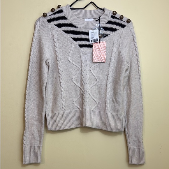 Alice & UO NWT Gitane Crewneck Cable Button Stripes Cotton Blend Knit Sweater S - Picture 5 of 15